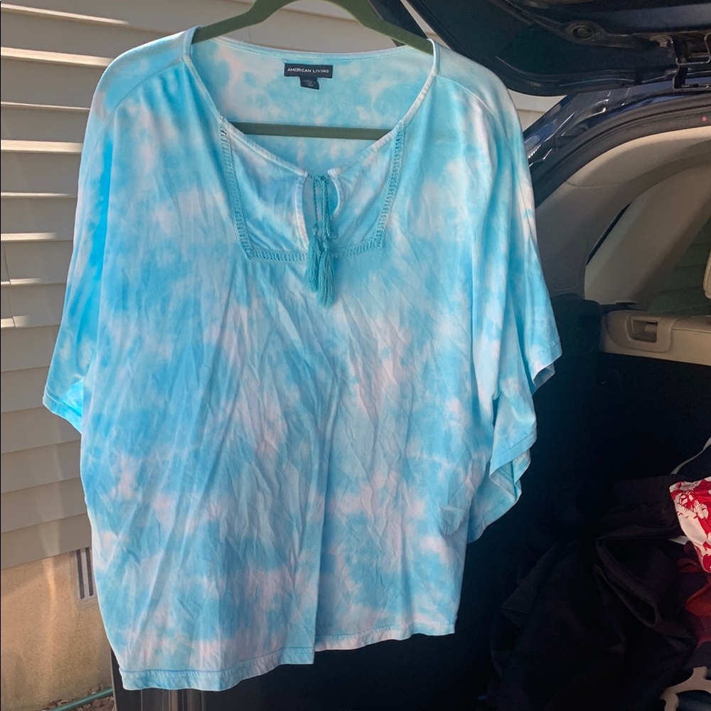 American Living Aqua Tie-Dye Poncho Top